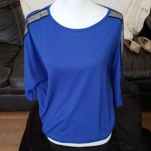 Blue top with sparkly silver sleeves